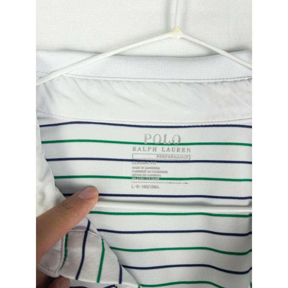 Polo Ralph Lauren Performance Striped Golf Polo Mens L White Stretch Country Clu